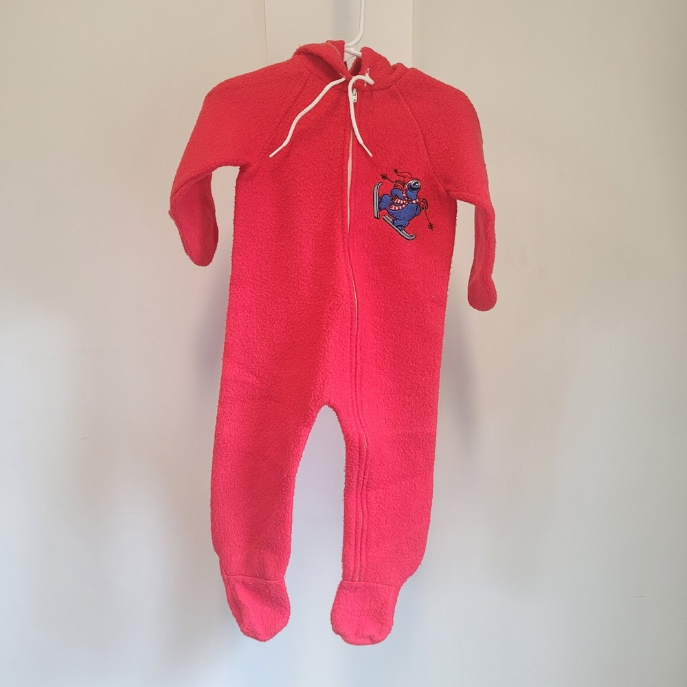 Vintage Sesame Street Cookie Monster Skiing Hooded Sleeper Fleece Bunting Zip Up